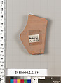 Terracotta fragment of a pot; unglazed on the inside, Terracotta, Greek, Attic
