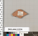 Terracotta fragment of a pot; unglazed on the inside, Terracotta, Greek, Attic