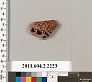 Terracotta fragment of a pot; unglazed on the inside, Terracotta, Greek, Attic
