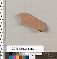 Terracotta fragment of a pot; unglazed on the inside, Terracotta, Greek, Attic