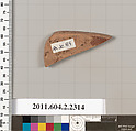 Terracotta fragment of a pot; unglazed on the inside, Terracotta, Greek, Attic