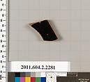Terracotta fragment of a pot; glazed on the inside, Terracotta, Greek, Attic