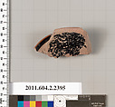 Terracotta fragment of a skyphos (deep drinking cup), Terracotta, Greek, Attic