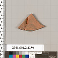Terracotta fragment of a pot; unglazed on the inside, Terracotta, Greek, Attic