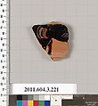 Terracotta fragment of a neck-amphora of Nicosthenic shape (jar), Terracotta, Greek, Attic