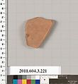 Terracotta fragment of a neck-amphora of Nicosthenic shape (jar), Terracotta, Greek, Attic