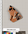 Terracotta fragment of a neck-amphora of Nicosthenic shape (jar), Terracotta, Greek, Attic