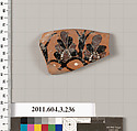 Terracotta fragment of a neck-amphora of Nicosthenic shape (jar), Terracotta, Greek, Attic