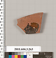 Terracotta fragment of a neck-amphora (jar), Terracotta, Greek, Attic