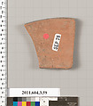 Terracotta fragment of an amphora (jar), Terracotta, Greek, Attic