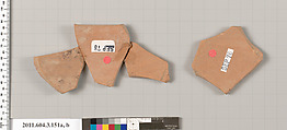 Terracotta fragments of an amphora (jar), Terracotta, Greek, Attic