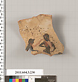 Terracotta fragment of a neck-amphora of Nicosthenic shape (jar), Terracotta, Greek, Attic