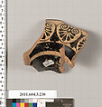 Terracotta fragment of a neck-amphora of Nicosthenic shape (jar), Terracotta, Greek, Attic