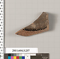 Terracotta fragment of a neck-amphora of Nicosthenic shape (jar), Terracotta, Greek, Attic