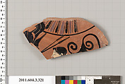 Terracotta fragment of a neck-amphora (jar), Terracotta, Greek, Attic