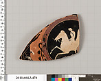 Terracotta fragment of a neck-amphora of Panathenaic shape, Terracotta, Greek, Attic