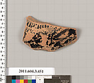 Terracotta fragment of a neck-amphora (jar), Terracotta, Greek, Attic