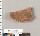 Terracotta fragment of a neck-amphora (jar), Terracotta, Greek, Attic