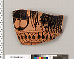 Terracotta fragment of a neck-amphora (jar), Terracotta, Greek, Attic