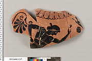 Terracotta fragment of a neck-amphora (jar), Terracotta, Greek, Attic