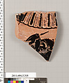 Terracotta fragment of a neck-amphora (jar), Terracotta, Greek, Attic