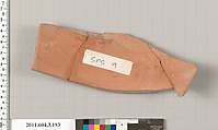 Terracotta fragment of a neck-amphora (jar), Terracotta, Greek, Attic