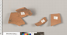 Terracotta fragments of a neck-amphora of Nicosthenic shape (jar), Terracotta, Greek, Attic