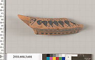 Terracotta fragment of a column-krater (bowl for mixing wine and water), Terracotta, Greek, Attic