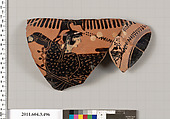 Terracotta fragment of a column-krater (bowl for mixing wine and water), Terracotta, Greek, Attic