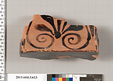 Terracotta fragment of a column-krater (bowl for mixing wine and water), Terracotta, Greek, Attic