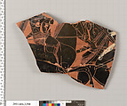 Terracotta fragment of a column-krater (bowl for mixing wine and water), Terracotta, Greek, Attic