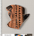 Terracotta fragment of a column-krater (bowl for mixing wine and water), Terracotta, Greek, Attic