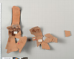 Terracotta fragments of a neck-amphora of Nicosthenic shape (jar), Terracotta, Greek, Attic