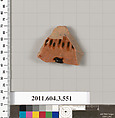 Terracotta fragment of a column-krater (bowl for mixing wine and water), Terracotta, Greek, Attic