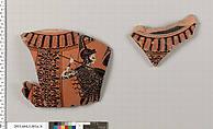 Terracotta fragments of a neck-amphora of Panathenaic shape, Terracotta, Greek, Attic