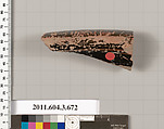 Terracotta fragment of a calyx-krater (bowl for mixing wine and water), Terracotta, Greek, Attic
