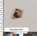 Terracotta fragment of a lekanis lid (covered dish), Terracotta, Greek, Attic