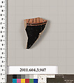 Terracotta fragment of a lekanis lid (covered dish), Terracotta, Greek, Attic