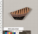 Terracotta fragment of a lekanis lid (covered dish), Terracotta, Greek, Attic