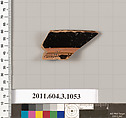 Terracotta fragment of a mastoid (drinking cup with narrow base), Terracotta, Greek, Attic