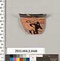 Terracotta fragment of a mastoid (drinking cup with narrow base), Terracotta, Greek, Attic
