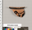 Terracotta fragment of a mastoid (drinking cup with narrow base), Terracotta, Greek, Attic