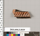 Terracotta fragment of a lekanis (covered dish), Terracotta, Greek, Attic