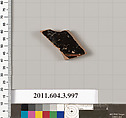 Terracotta fragment of a lekanis lid (covered dish), Terracotta, Greek, Attic