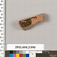 Terracotta fragment of a lekanis lid (covered dish), Terracotta, Greek, Attic