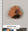 Terracotta fragment of a lekanis lid (covered dish), Terracotta, Greek, Attic