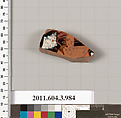 Terracotta fragment of a lekanis lid (covered dish), Terracotta, Greek, Attic