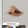 Terracotta fragment of a lekanis lid (covered dish), Terracotta, Greek, Attic