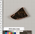 Terracotta fragment of a lekanis lid (covered dish), Terracotta, Greek, Attic