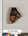 Terracotta fragment of a lekanis lid (covered dish), Terracotta, Greek, Attic